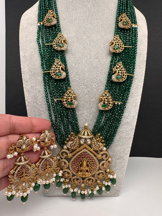 Goddess Lakshmi Onyx Crystal Beads Long Necklace - Green