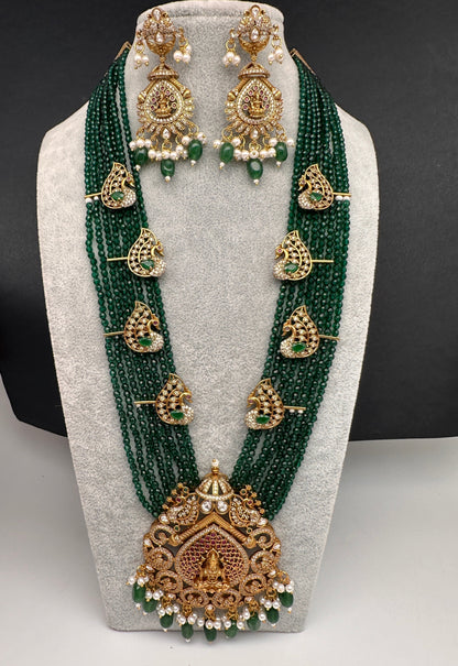 Goddess Lakshmi Onyx Crystal Beads Long Necklace - Green