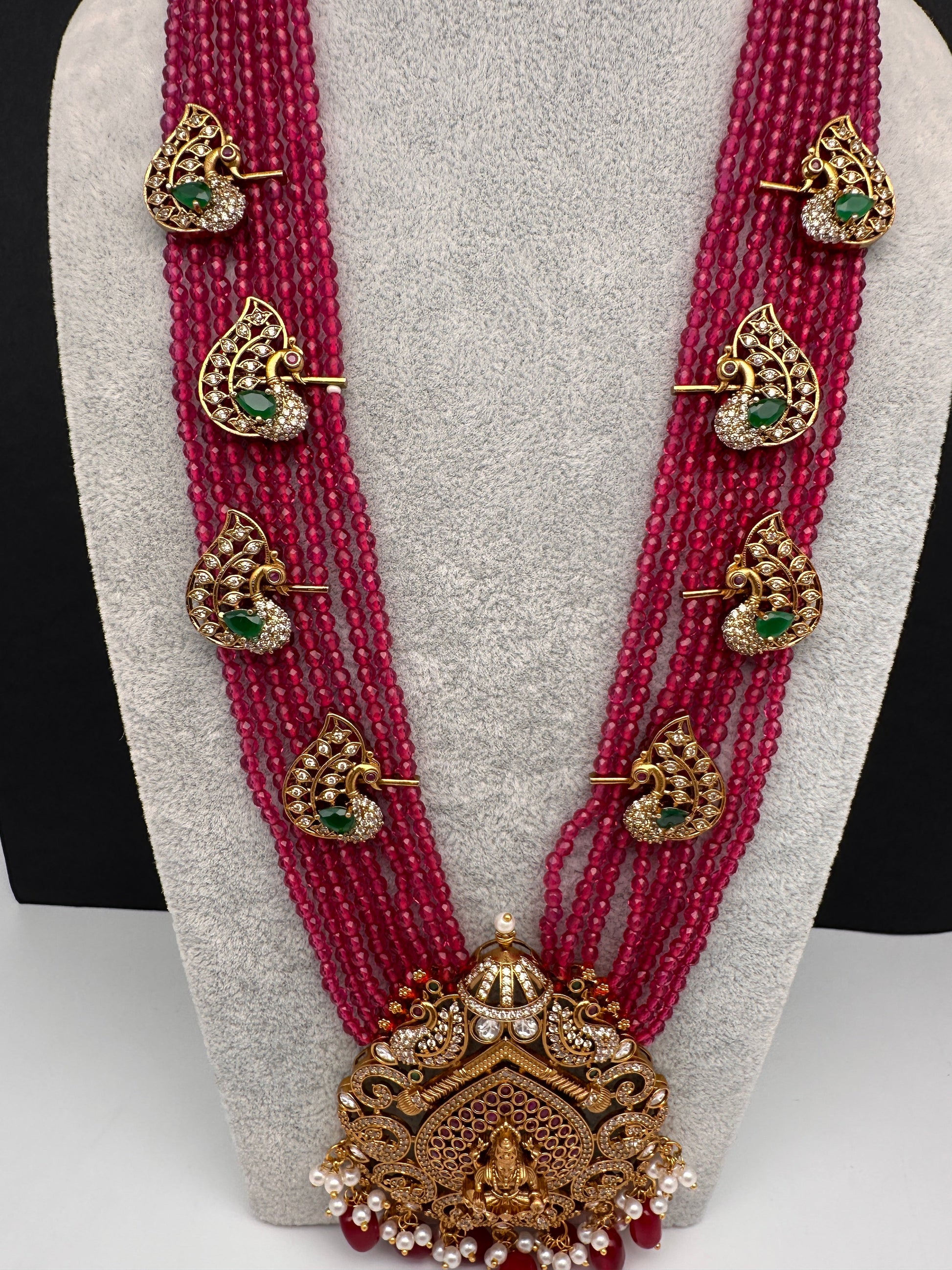 Goddess Lakshmi Onyx Crystal Beads Long Necklace - Red