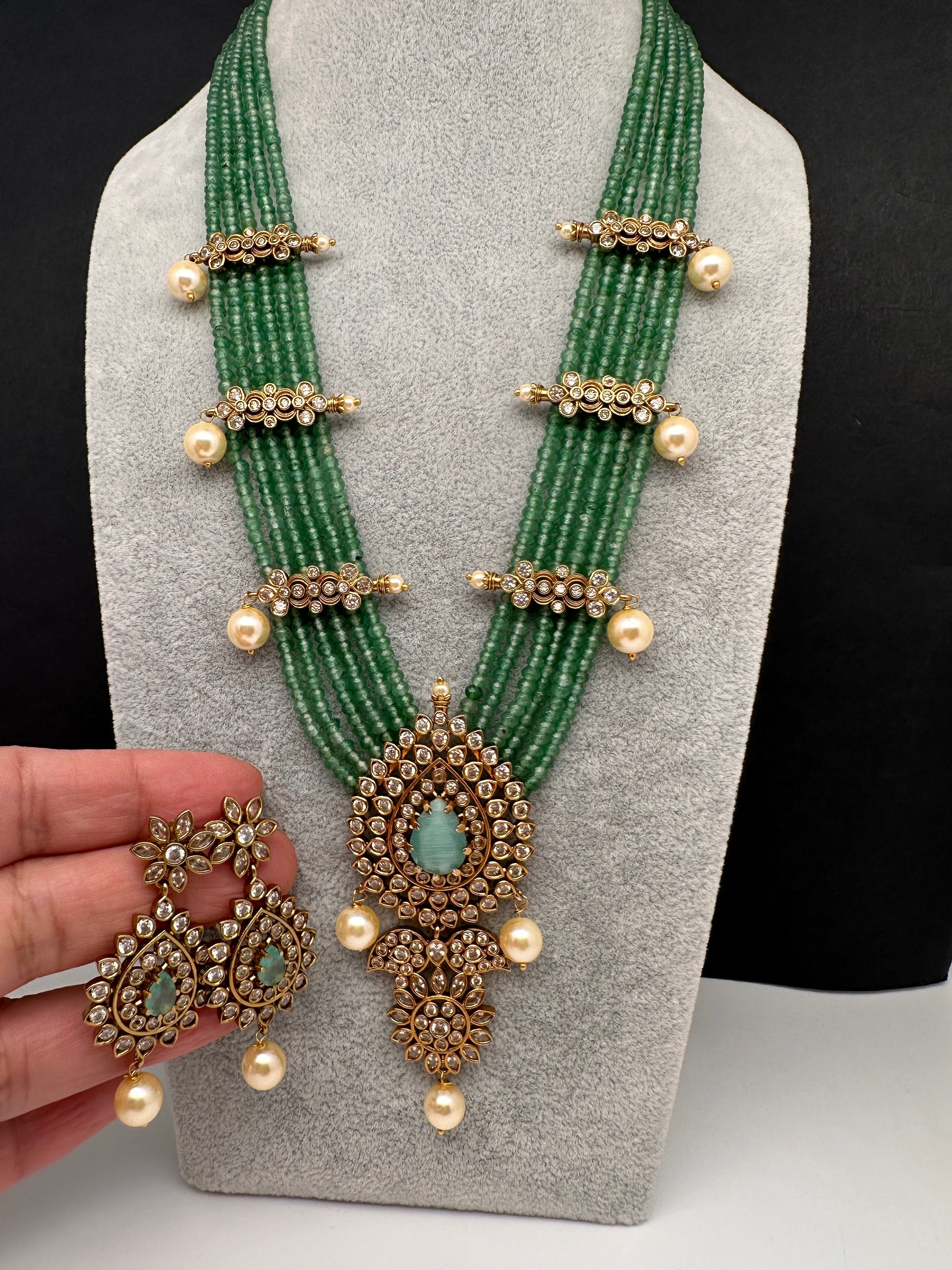 CZ Onyx Beads Long Necklace - MintGreen
