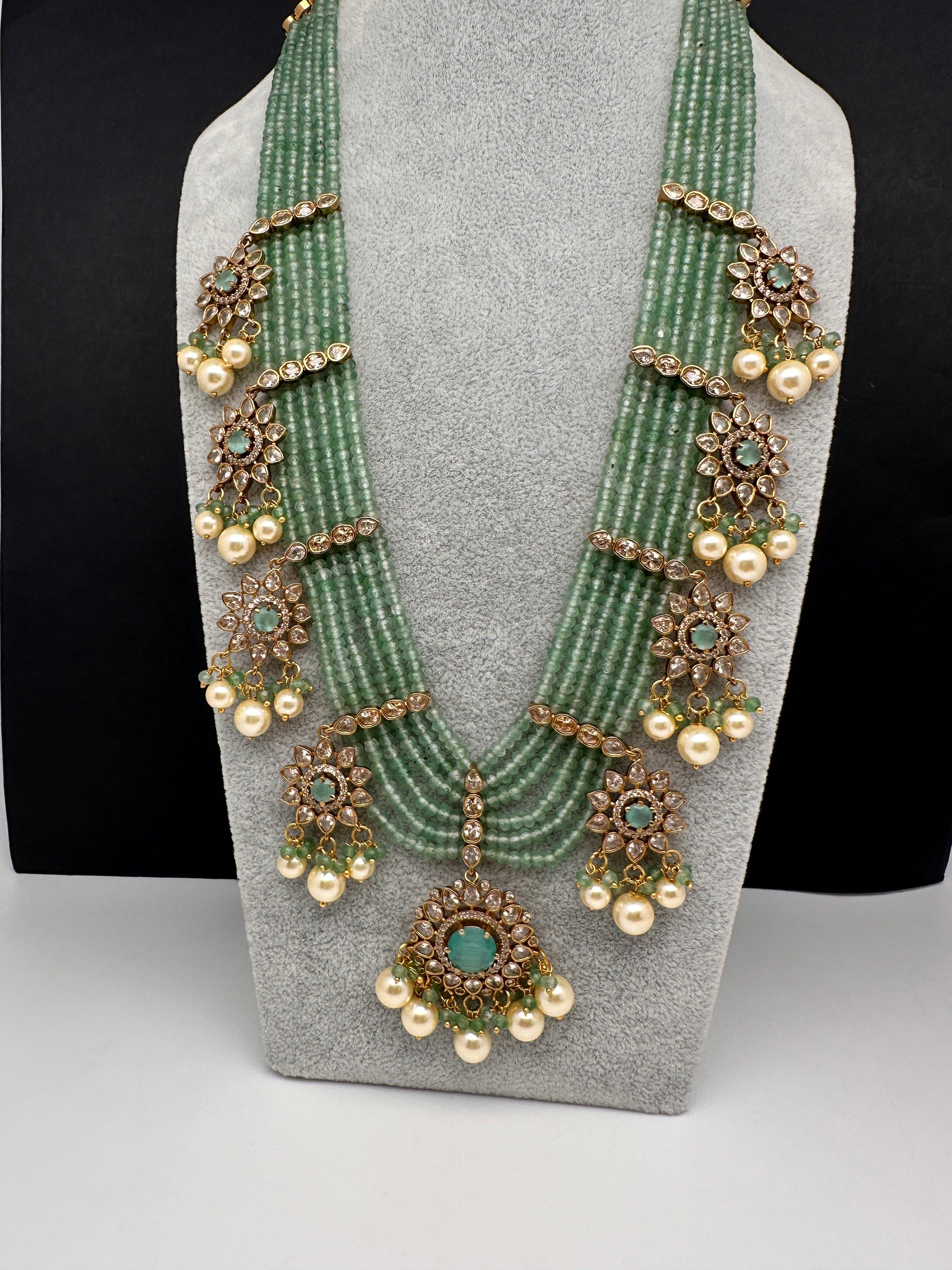 CZ Onyx Crystal Beads Long Color Stone Necklace - MintGreen
