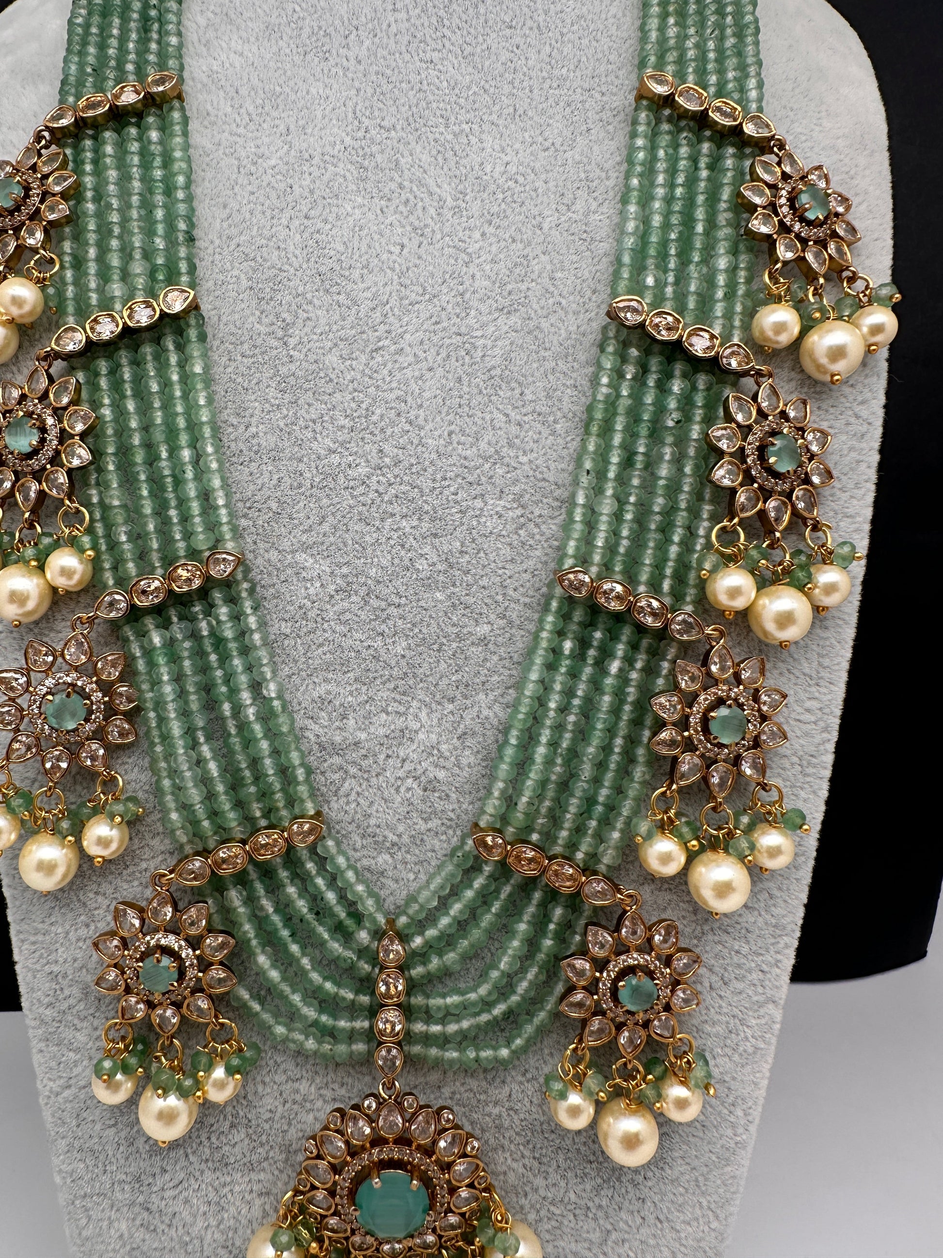 CZ Onyx Crystal Beads Long Color Stone Necklace - MintGreen