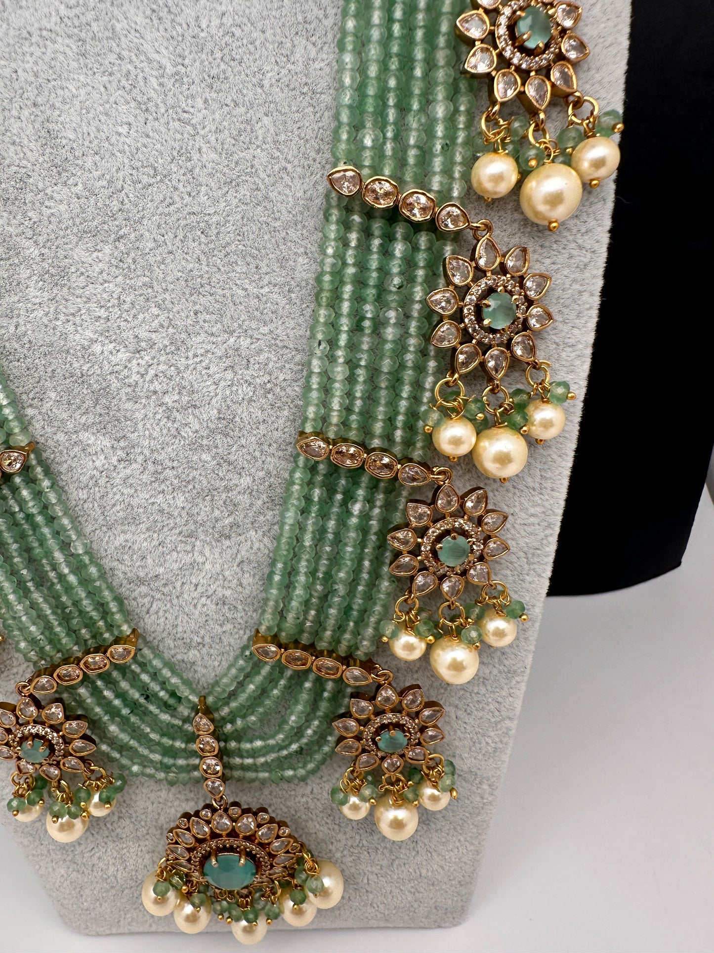 CZ Onyx Crystal Beads Long Color Stone Necklace - MintGreen