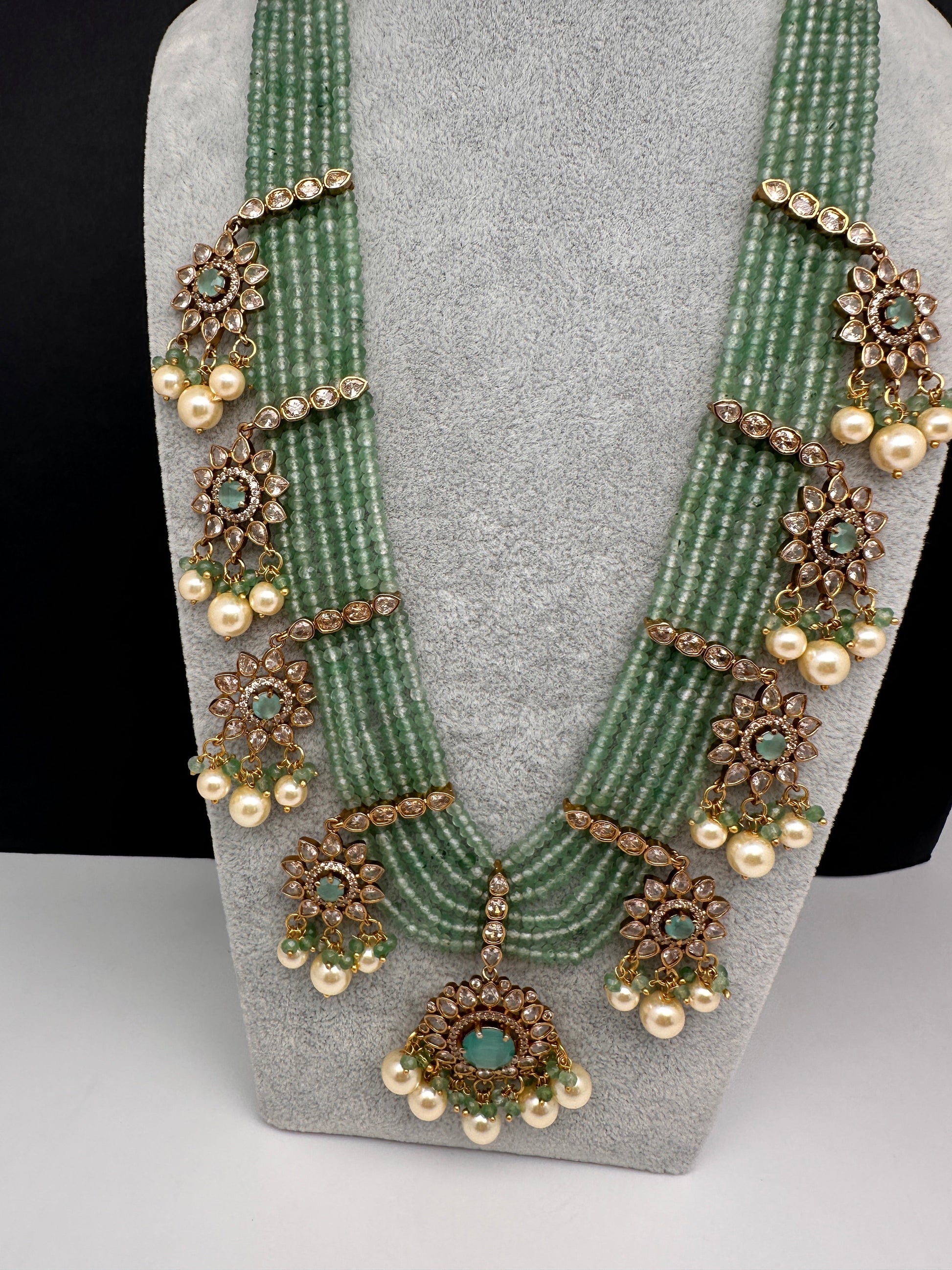 CZ Onyx Crystal Beads Long Color Stone Necklace - MintGreen