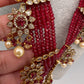 CZ Onyx Crystal Beads Long Color Stone Necklace - Red