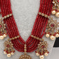 CZ Onyx Crystal Beads Long Color Stone Necklace - Red