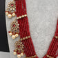 CZ Onyx Crystal Beads Long Color Stone Necklace - Red
