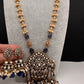 AD Moissnaite Elephant Peacock Beads Long Color Stone Necklace - Blue