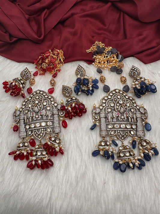 AD Moissnaite Elephant Peacock Beads Long Color Stone Necklace - Red