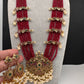 Kempu Mayura Beads Color Stone Necklace - Red