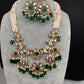 Kundan Peacock Pearls Beads Color Stone Necklace - Green