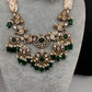 Kundan Peacock Pearls Beads Color Stone Necklace - Green