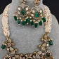 Kundan Peacock Pearls Beads Color Stone Necklace - Green
