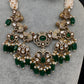 Kundan Peacock Pearls Beads Color Stone Necklace - Green