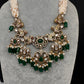 Kundan Peacock Pearls Beads Color Stone Necklace - Green