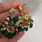 Kundan Peacock Pearls Beads Color Stone Necklace - Green