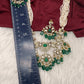 Kundan Peacock Pearls Beads Color Stone Necklace - Green