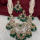 Kundan Peacock Pearls Beads Color Stone Necklace - Green