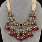 Kundan Peacock Pearls Beads Color Stone Necklace - Pink