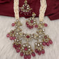 Kundan Peacock Pearls Beads Color Stone Necklace - Pink