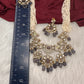 Kundan Peacock Pearls Beads Color Stone Necklace - Purple