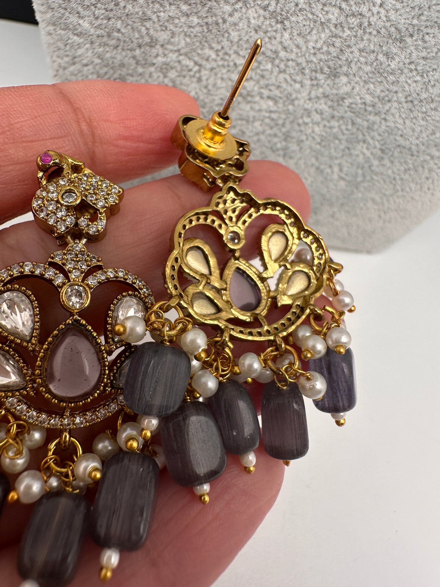 Kundan Peacock Pearls Beads Color Stone Necklace - Purple
