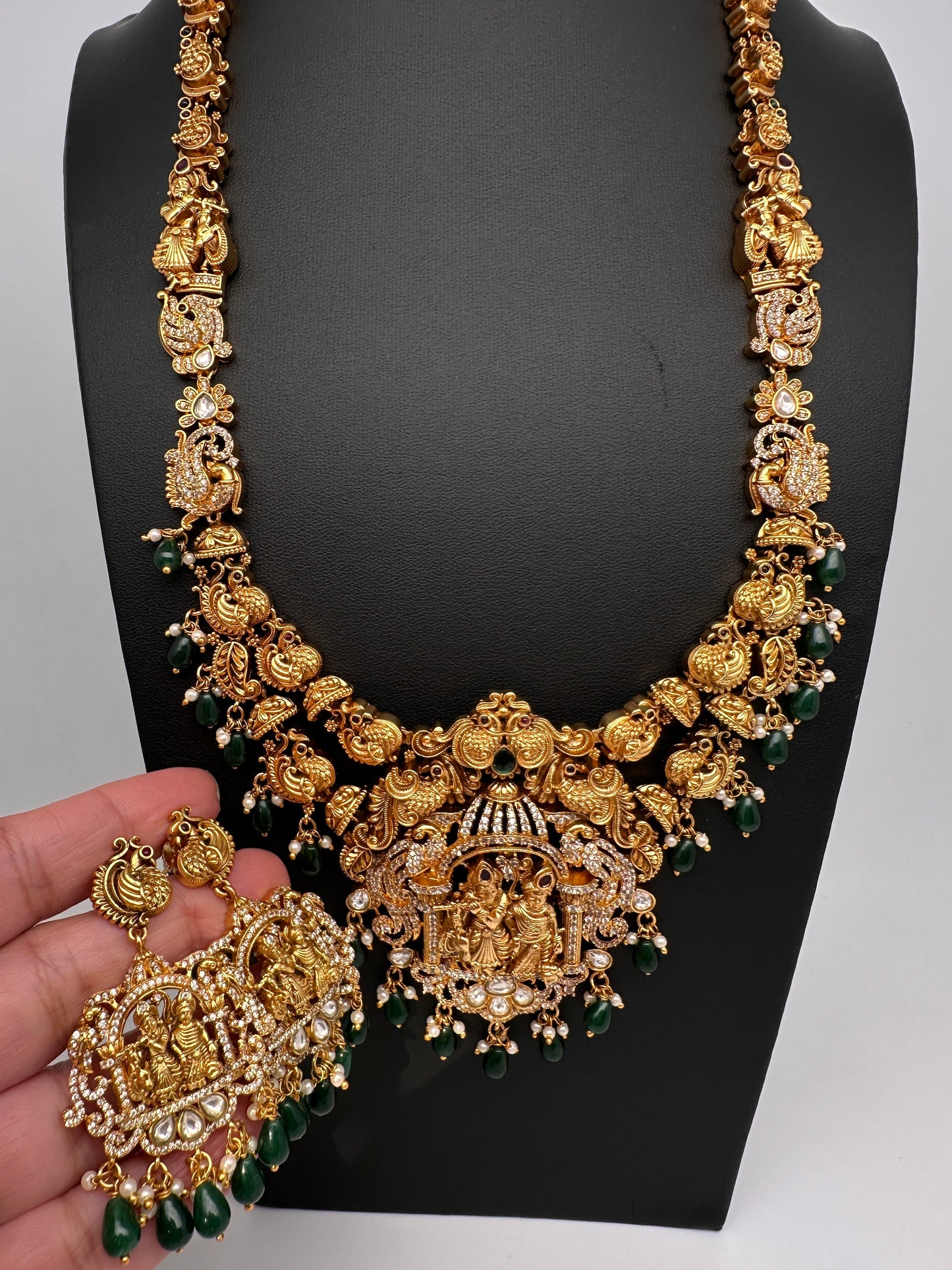 Radha Krishna Peacock Matte Nakshi Long Necklace