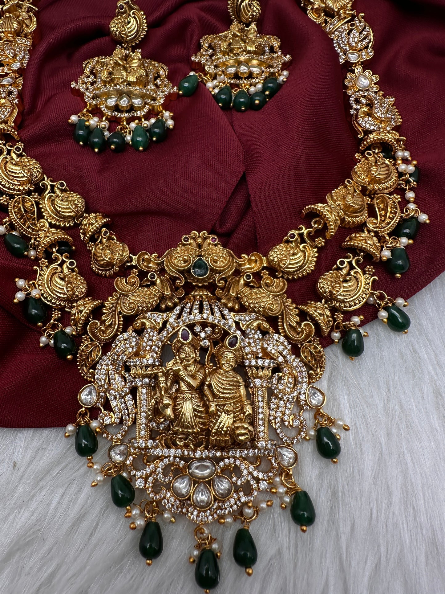 Radha Krishna Peacock Matte Nakshi Long Necklace