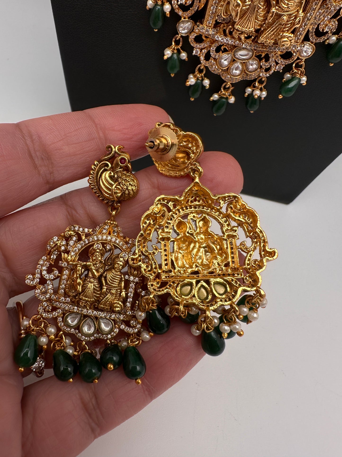 Radha Krishna Peacock Matte Nakshi Long Necklace