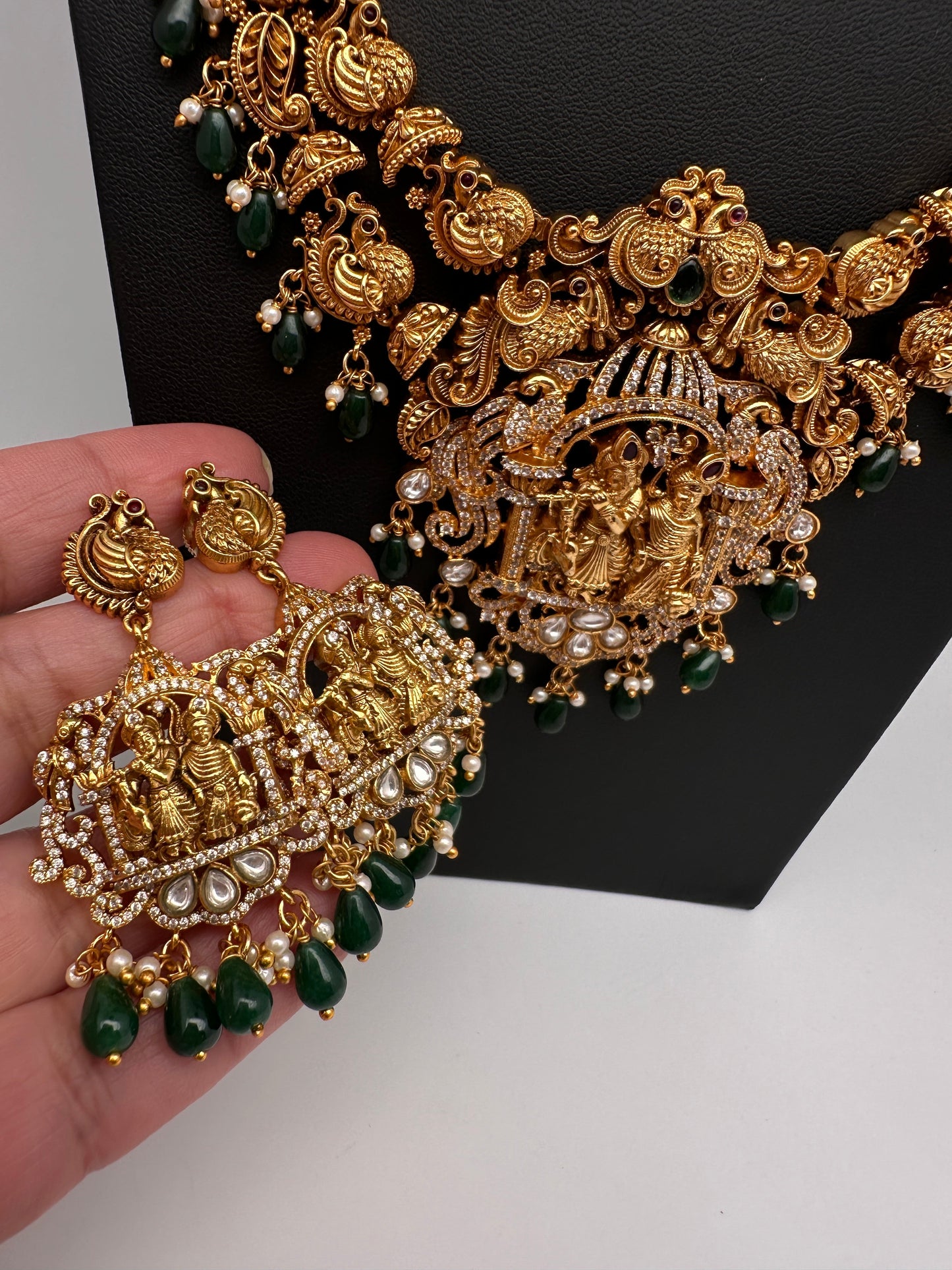 Radha Krishna Peacock Matte Nakshi Long Necklace