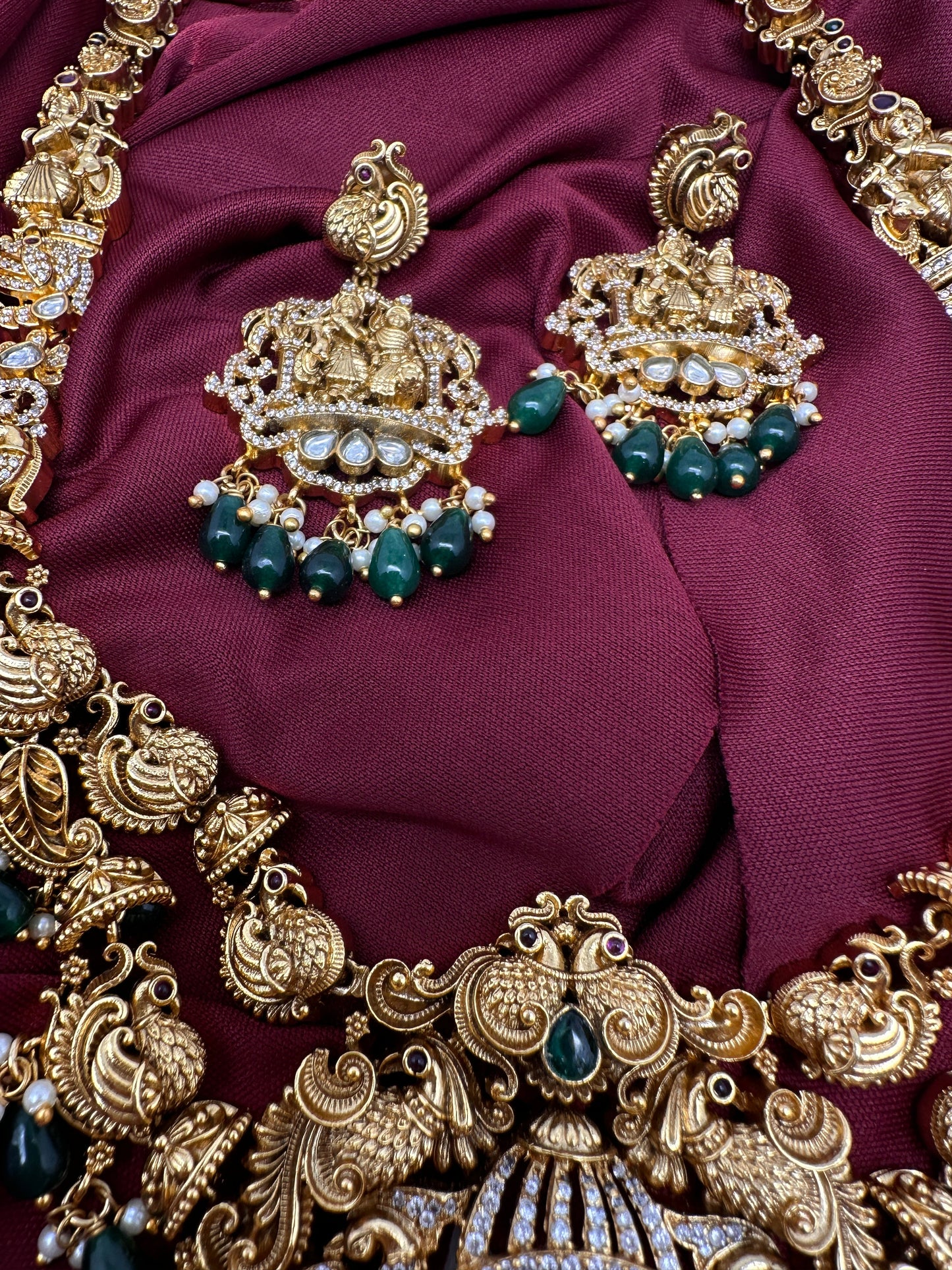 Radha Krishna Peacock Matte Nakshi Long Necklace
