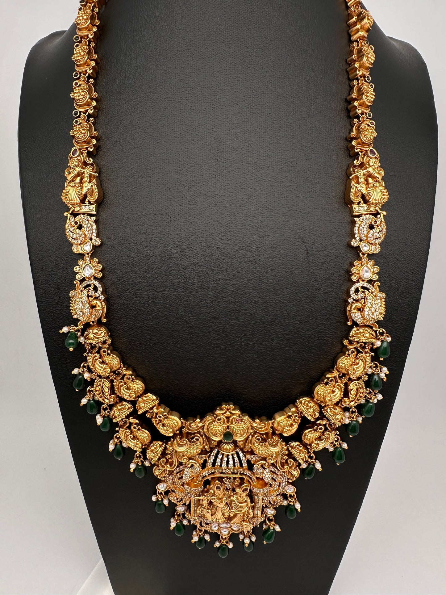Radha Krishna Peacock Matte Nakshi Long Necklace