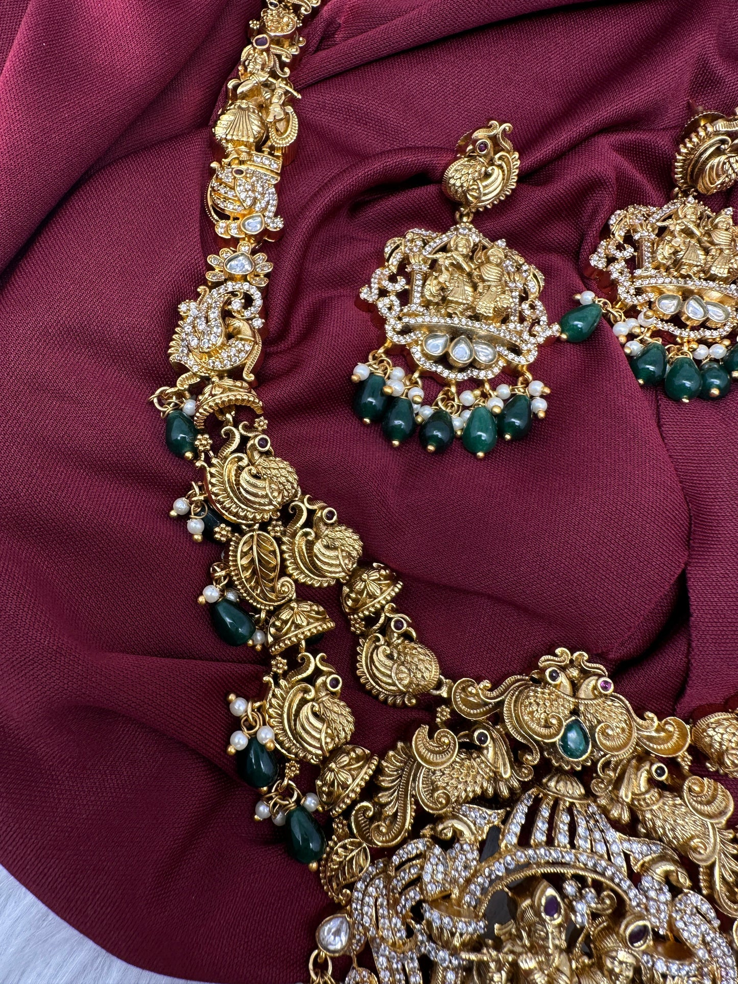 Radha Krishna Peacock Matte Nakshi Long Necklace