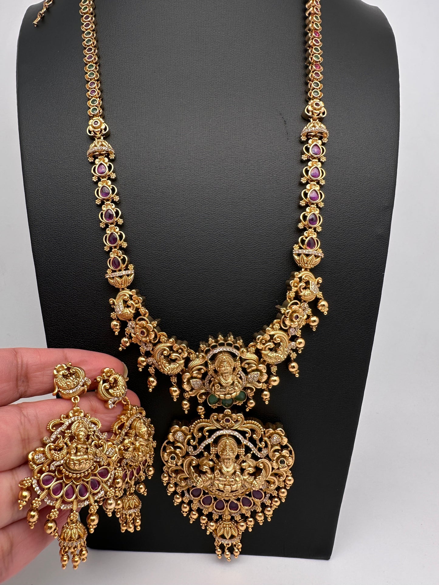 Goddess Lakshmi Peacock Matte Kemp Long Necklace