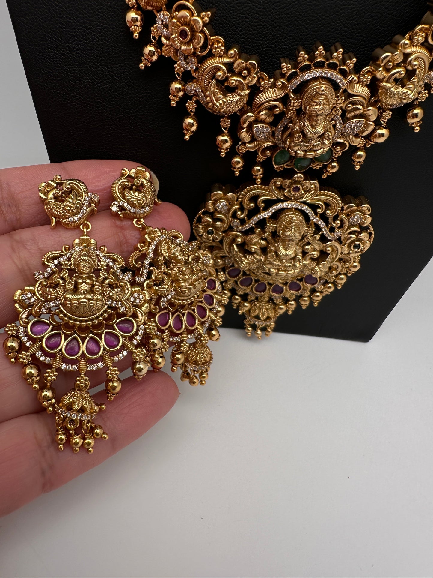Goddess Lakshmi Peacock Matte Kemp Long Necklace
