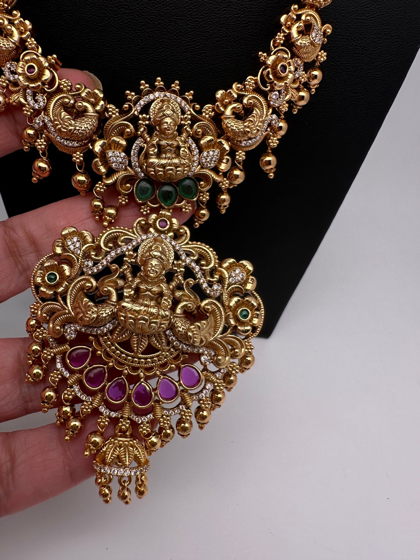 Goddess Lakshmi Peacock Matte Kemp Long Necklace
