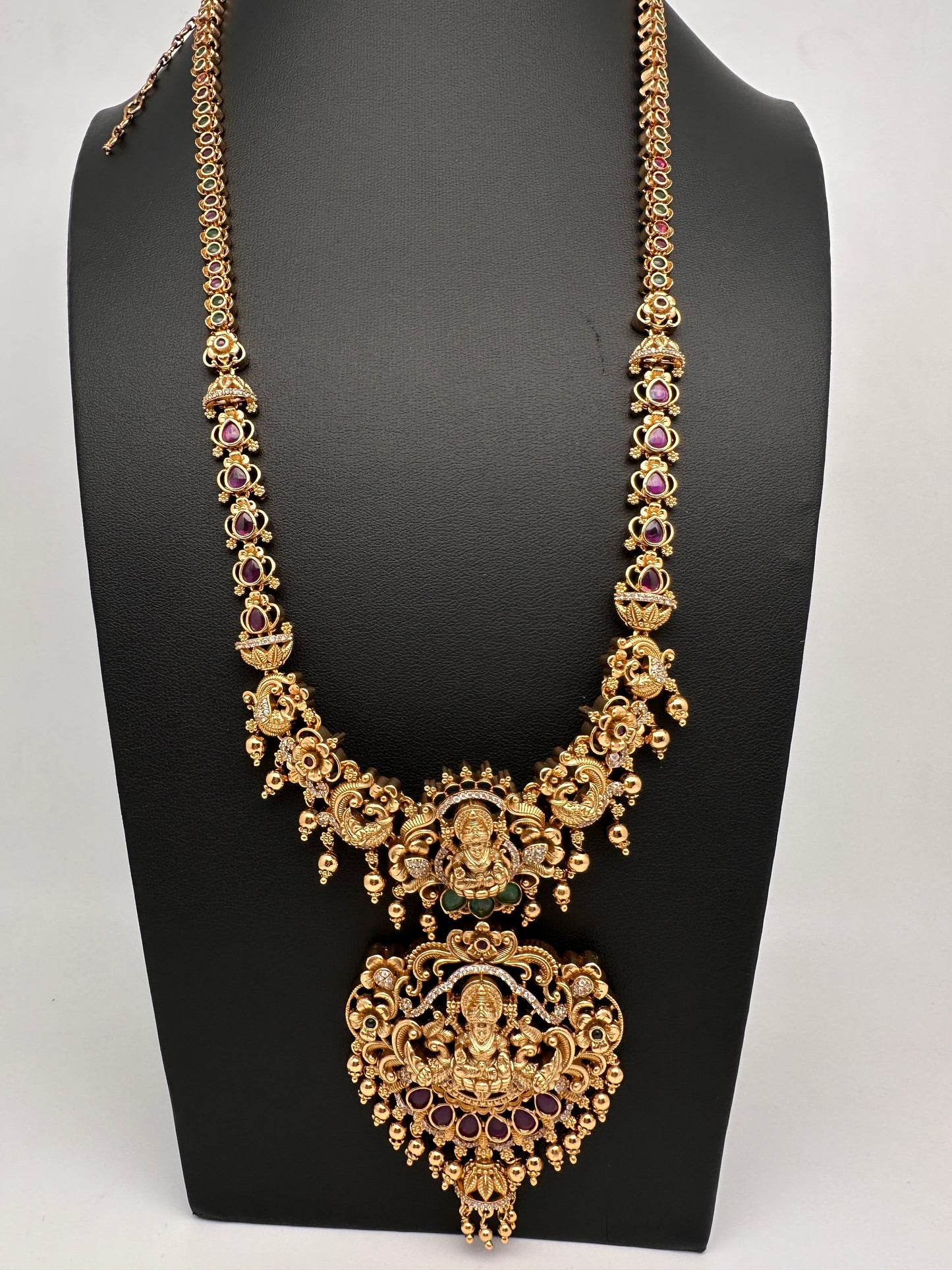 Goddess Lakshmi Peacock Matte Kemp Long Necklace