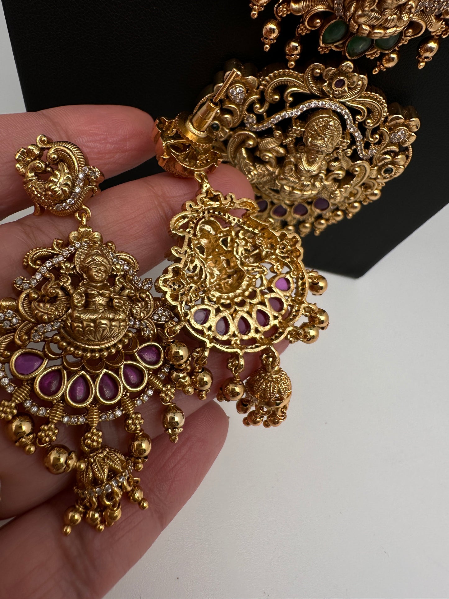 Goddess Lakshmi Peacock Matte Kemp Long Necklace
