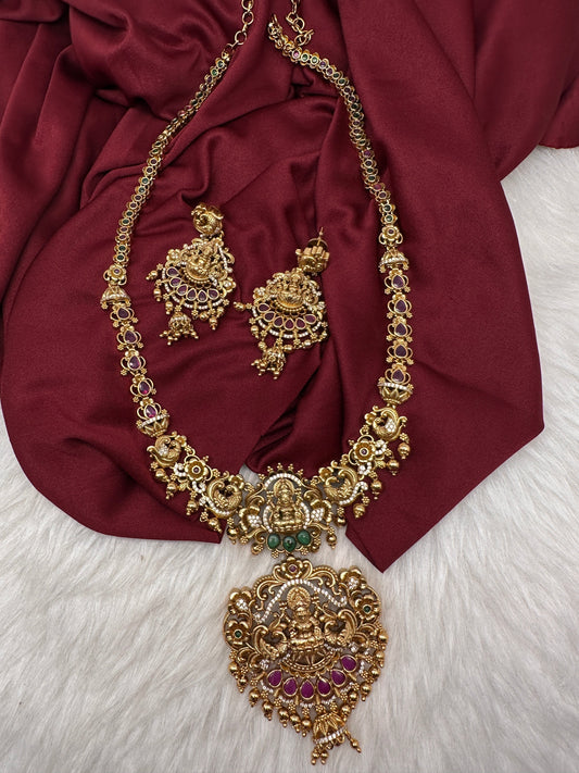 Goddess Lakshmi Peacock Matte Kemp Long Necklace