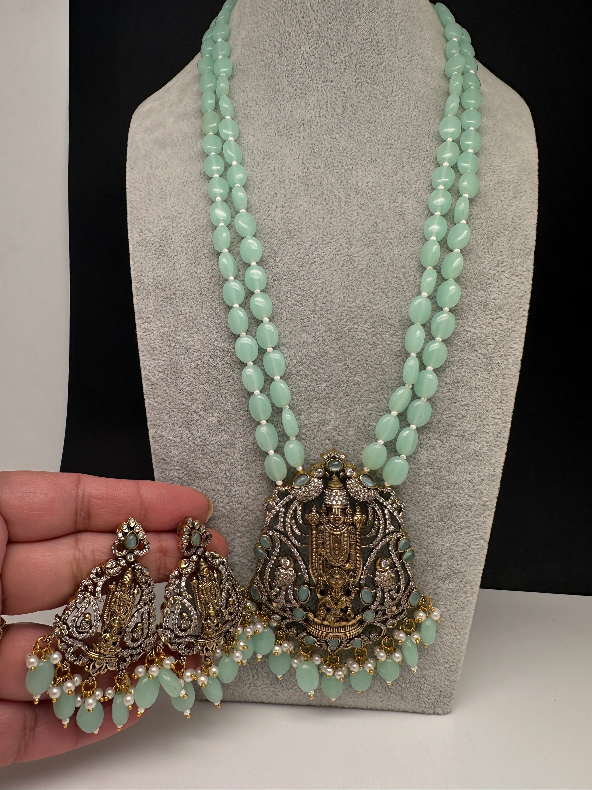 Lord BalajiBeads Long Color Stone Necklace - MintGreen