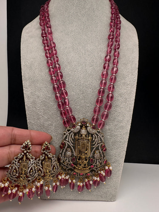 Lord BalajiBeads Long Color Stone Necklace - Red