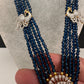 CZ Beads Long Color Stone Peacock Necklace - Blue