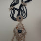 CZ Beads Long Color Stone Peacock Necklace - Blue