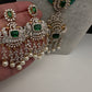 CZ Beads Long Color Stone Peacock Necklace - Green