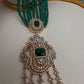 CZ Beads Long Color Stone Peacock Necklace - Green
