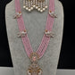 CZ Beads Long Color Stone Peacock Necklace - Pink