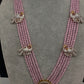 CZ Beads Long Color Stone Peacock Necklace - Pink