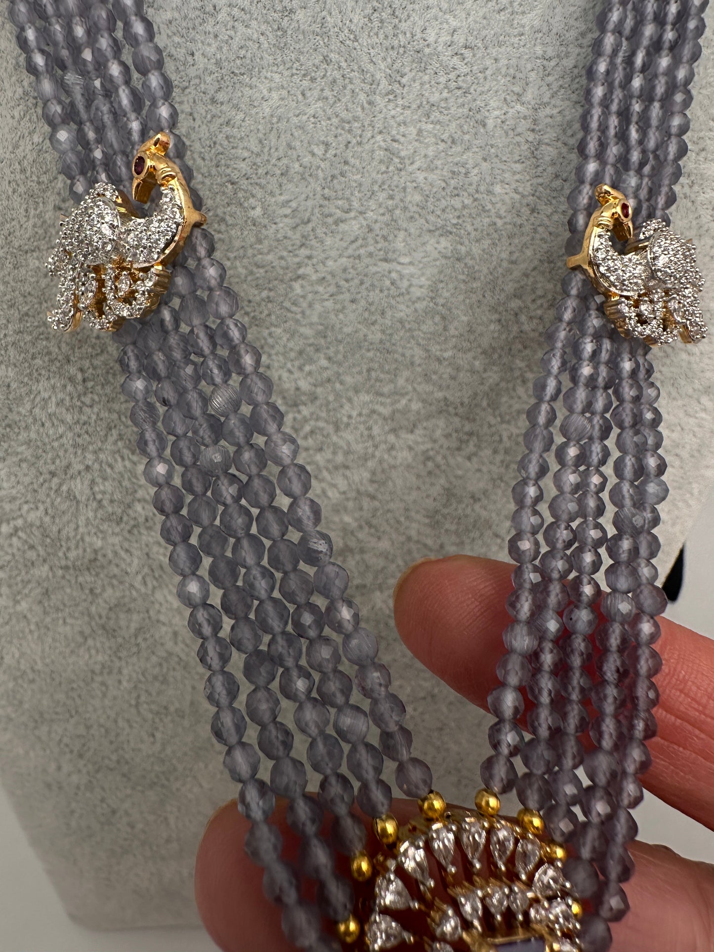 CZ Beads Long Color Stone Peacock Necklace - Purple