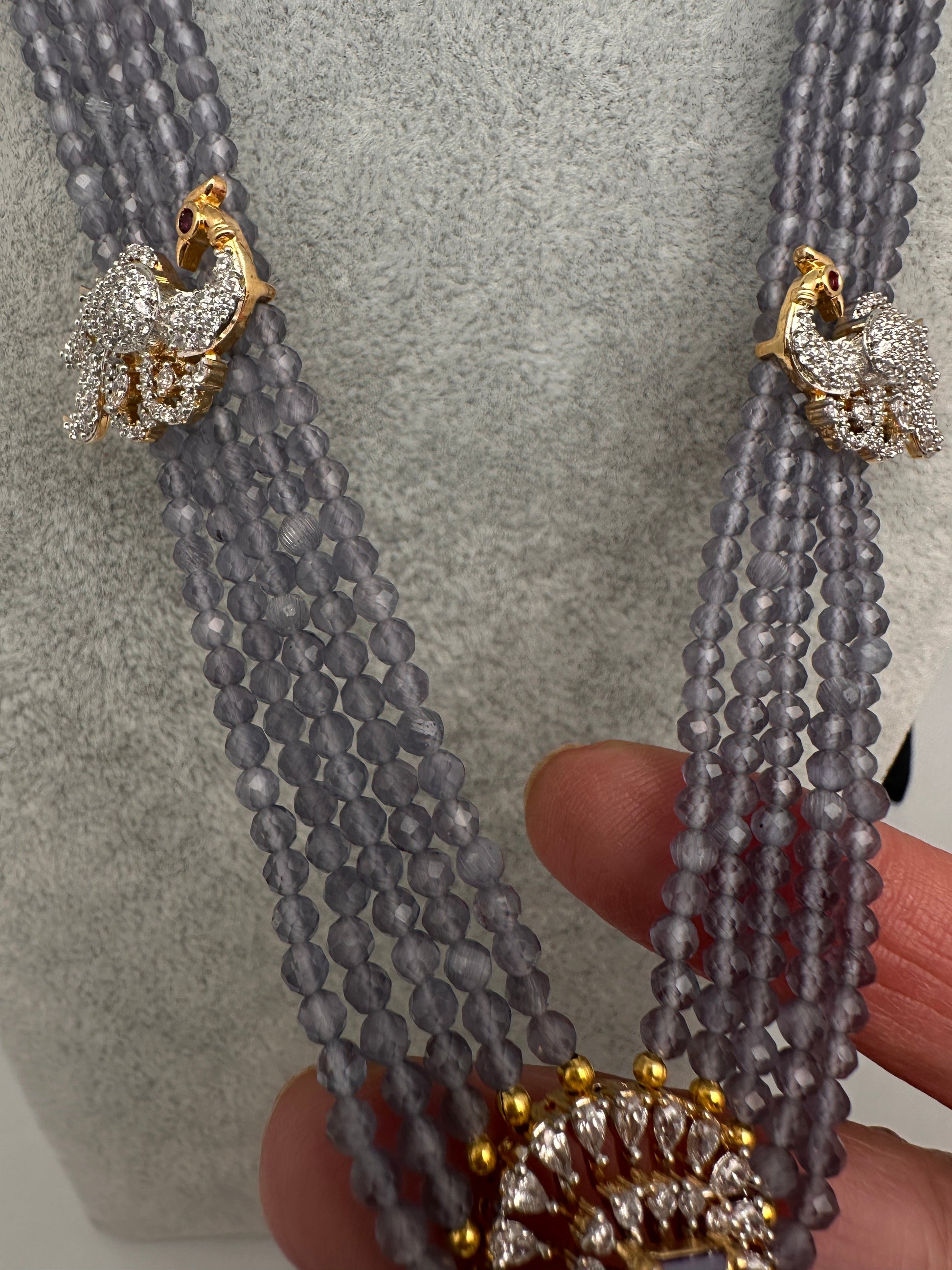CZ Beads Long Color Stone Peacock Necklace - Purple