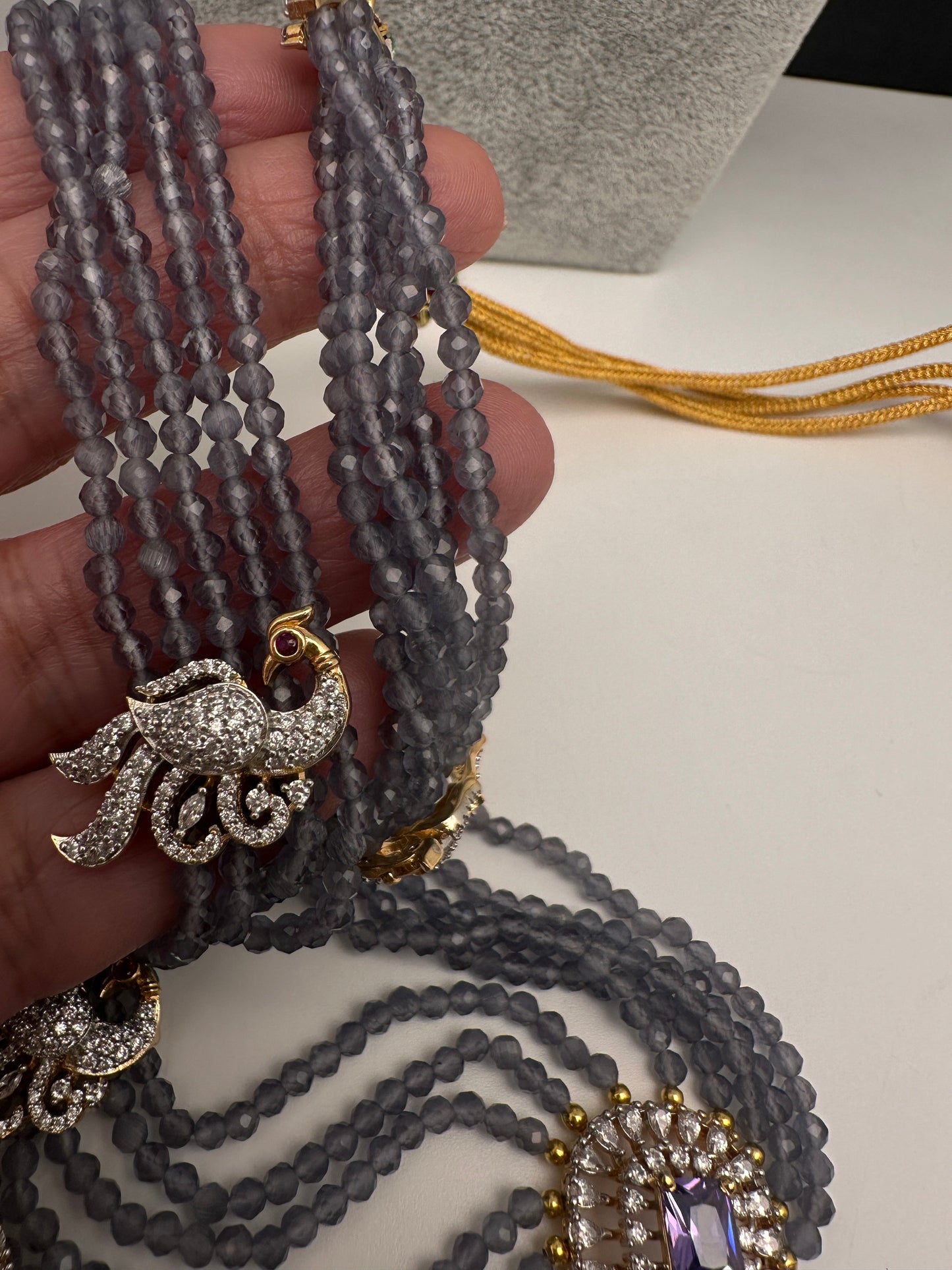 CZ Beads Long Color Stone Peacock Necklace - Purple